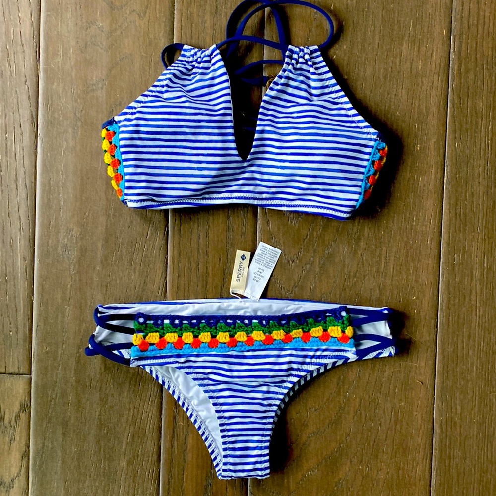 Sperry Caribbean Sunset halter striped bikini - fully lined and cups in top